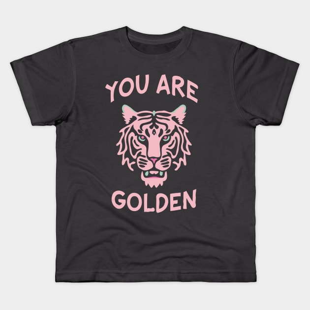 Preppy Style Pink Tiger Positive Quote Kids T-Shirt by ravensart
